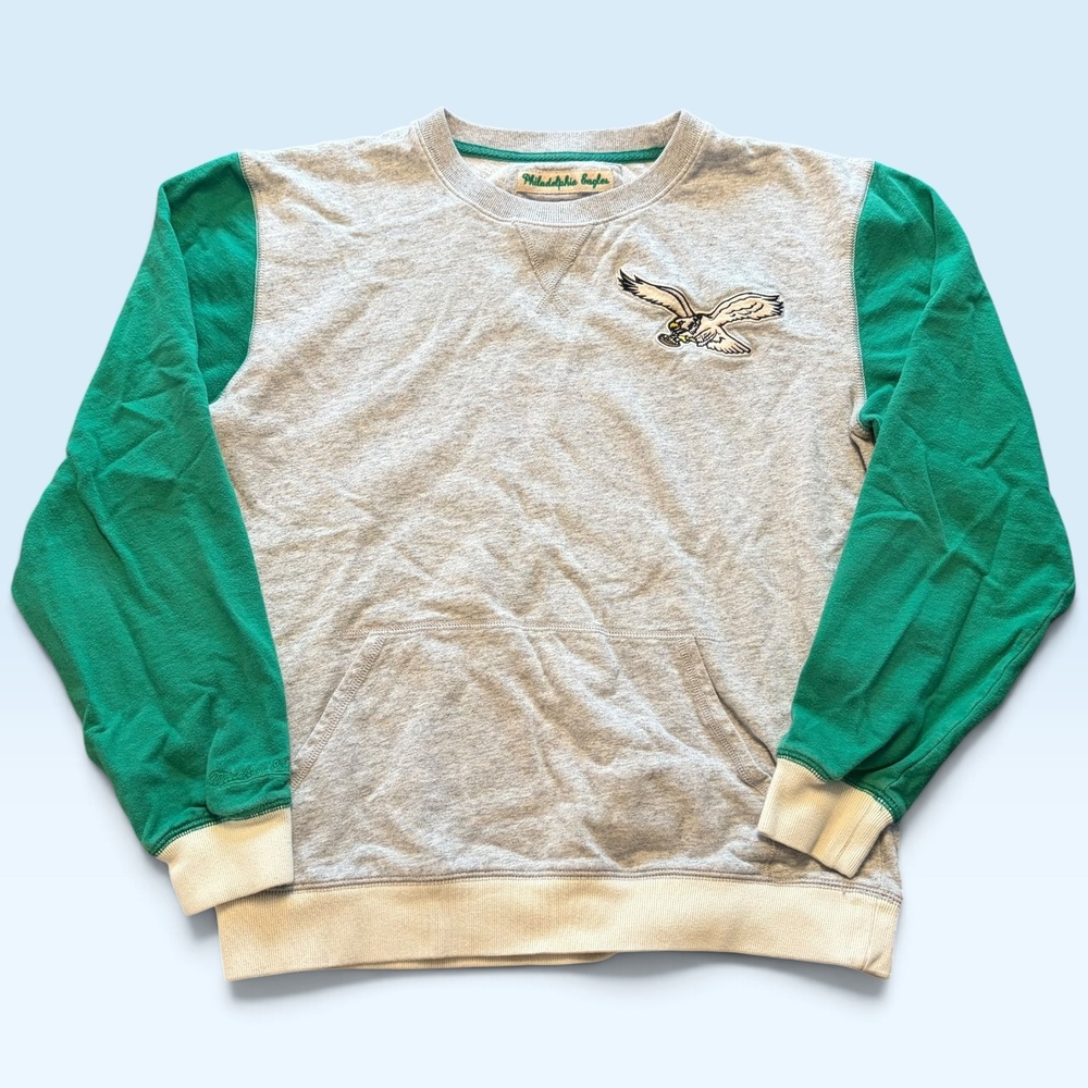Philadelphia Eagles Sweatshirt Mens Large Gray Mitchell & Ness Fits Smaller